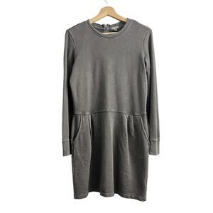 GAP MEDIUM Gray Sweater Dress Long Sleeve Lagenlook with Pockets Distressed Fade